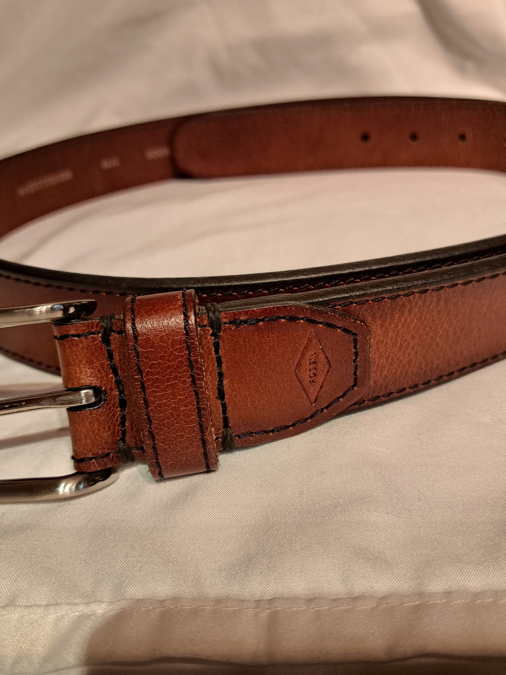 Fossil Brown Leather Belt with Silver Buckle